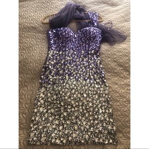 Terani Couture Embellished Purple Ombré Dress